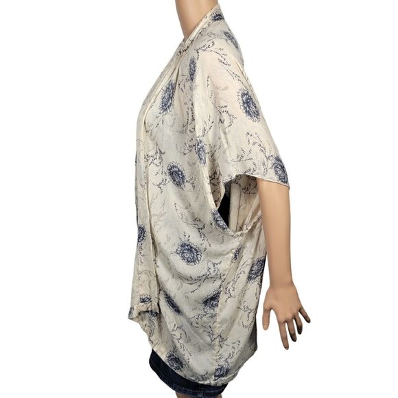 Loft Women's Blush Pink With Blue Floral Pattern Sleeveless Open Kimono Size M/L - Picture 6 of 10